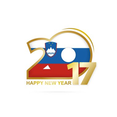 Yıl 2017 Slovenya bayrak desenli. Mutlu yeni yıl tasarım beyaz arka plan üzerinde. 