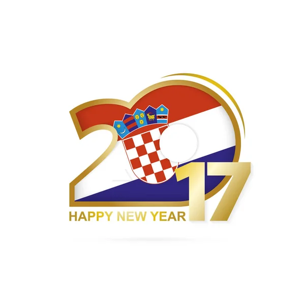 Ano 2017 com padrão de bandeira da Croácia. Feliz Ano Novo Design em fundo branco . — Vetor de Stock