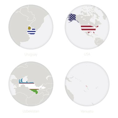 Uruguay, ABD, Özbekistan, Vanuatu kontur ve ulusal bayrak bir daire içinde göster. 