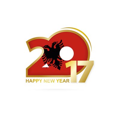 Yıl 2017 Arnavutluk bayrak desenli. Mutlu yeni yıl tasarım beyaz arka plan üzerinde. 