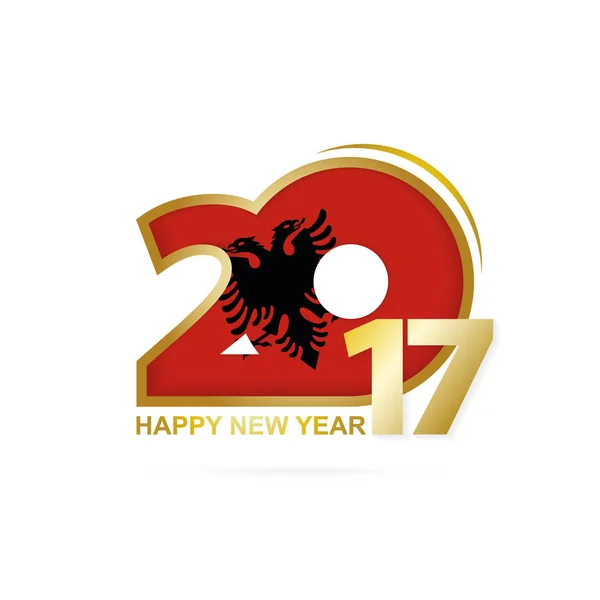 Rok 2017 z wzór flagi Albanii. Szczęśliwego nowego roku projekt na białym tle. — Wektor stockowy
