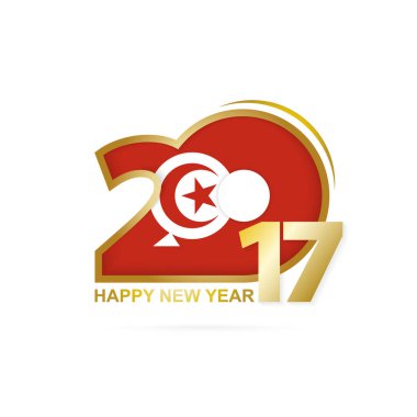 Yıl 2017 Tunus bayrak desenli. Mutlu yeni yıl tasarım beyaz arka plan üzerinde. 