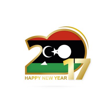 Yıl 2017 Libya bayrağı desenli. Mutlu yeni yıl tasarım beyaz arka plan üzerinde. 