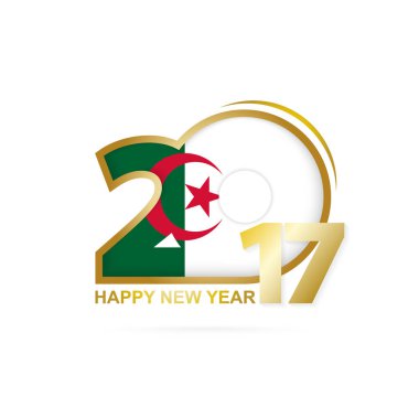 Cezayir bayrağı desenli yıl 2017. Mutlu yeni yıl tasarım beyaz arka plan üzerinde. 