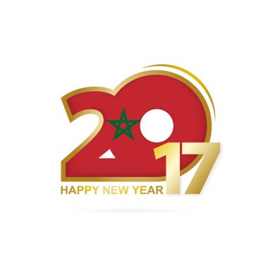 Yıl 2017 Fas bayrak desenli. Mutlu yeni yıl tasarım beyaz arka plan üzerinde. 