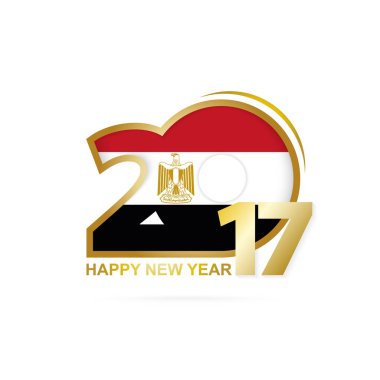 Yıl 2017 Mısır bayrak desenli. Mutlu yeni yıl tasarım beyaz arka plan üzerinde. 