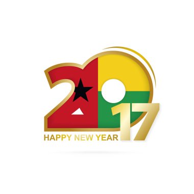 Yıl 2017 Gine-Bissau bayrak desenli. Mutlu yeni yıl tasarım beyaz arka plan üzerinde. 