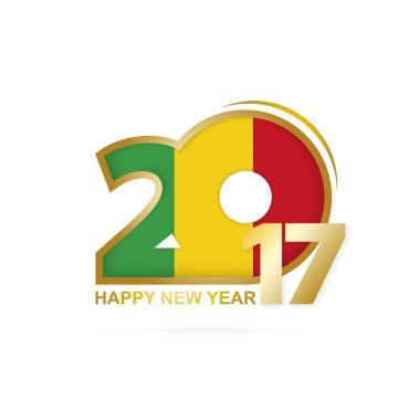 Yıl 2017 Mali bayrak desenli. Mutlu yeni yıl tasarım beyaz arka plan üzerinde. 