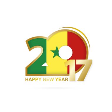 Yıl 2017 Senegal bayrak desenli. Mutlu yeni yıl tasarım beyaz arka plan üzerinde. 