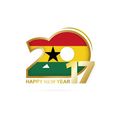Yıl 2017 Gana bayrak desenli. Mutlu yeni yıl tasarım beyaz arka plan üzerinde.