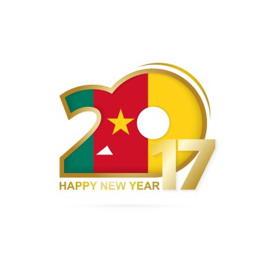 Yıl 2017 Kamerun bayrağı desenli. Mutlu yeni yıl tasarım beyaz arka plan üzerinde.