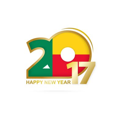Yıl 2017 Benin bayrak desenli. Mutlu yeni yıl tasarım beyaz arka plan üzerinde.