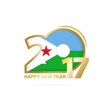 Yıl 2017 Cibuti bayrağı desenli. Mutlu yeni yıl tasarım beyaz arka plan üzerinde.