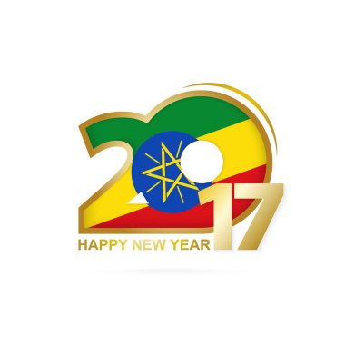 Yıl 2017 Etiyopya bayrak desenli. Mutlu yeni yıl tasarım beyaz arka plan üzerinde.