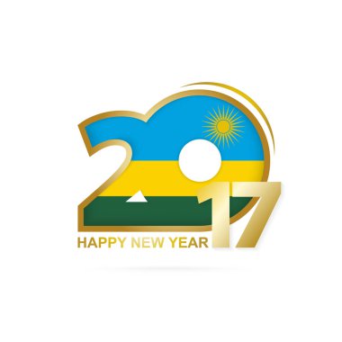 Yıl 2017 Ruanda bayrak desenli. Mutlu yeni yıl tasarım beyaz arka plan üzerinde.