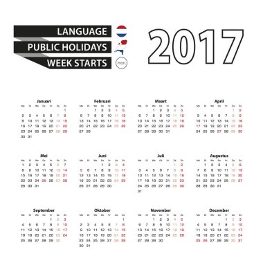 Hollandaya diline ilişkin dil üzerinde takvim 2017. Resmi tatil günleri ile Hollanda 2017 yılında için. 