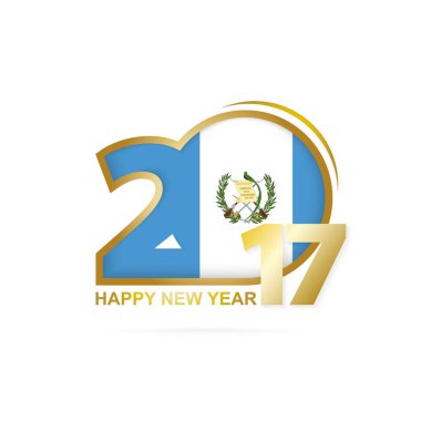 Yıl 2017 Guatemala bayrağı desenli. Mutlu yeni yıl tasarım beyaz arka plan üzerinde. 