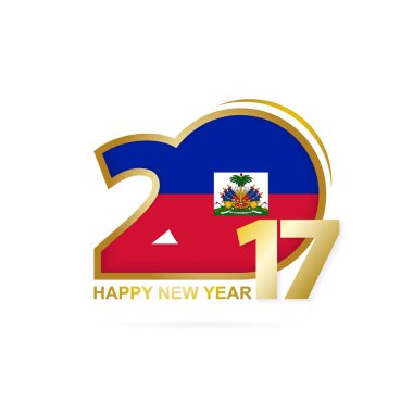 Yıl 2017 Haiti bayrak desenli. Mutlu yeni yıl tasarım beyaz arka plan üzerinde. 