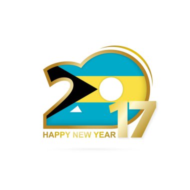 Yıl 2017 Bahamalar bayrak desenli. Mutlu yeni yıl tasarım beyaz arka plan üzerinde. 