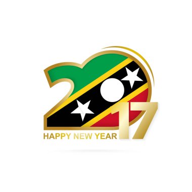 Saint Kitts ve Nevis bayrak desenli yıl 2017. Mutlu yeni yıl tasarım beyaz arka plan üzerinde. 