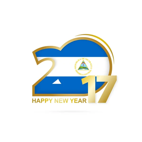 Ano 2017 com padrão de bandeira da Nicarágua. Feliz Ano Novo Design em fundo branco . —  Vetores de Stock