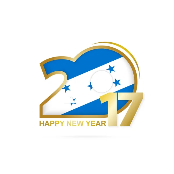 Rok 2017 z wzór flaga Hondurasu. Szczęśliwego nowego roku projekt na białym tle. — Wektor stockowy