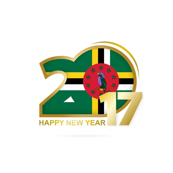 Année 2017 avec le drapeau de la Dominique modèle. Happy New Year Design sur fond blanc . — Image vectorielle