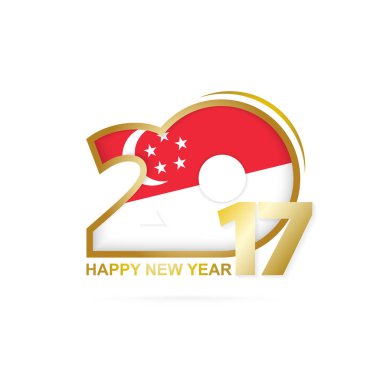 Yıl 2017 Singapur bayrak desenli. Mutlu yeni yıl tasarım.