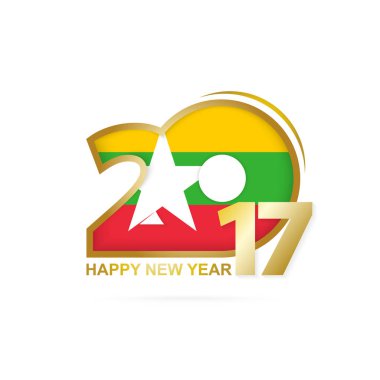 Yıl 2017 Myanmar bayrağı desenli. Mutlu yeni yıl tasarım.