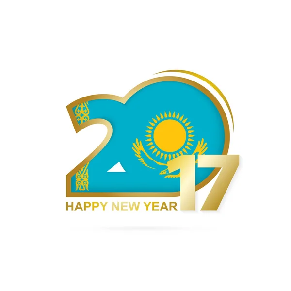 Anno 2017 con motivo Bandiera Kazakistan. Felice anno nuovo design . — Vettoriale Stock