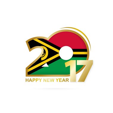 Yıl 2017 Vanuatu bayrak desenli. Mutlu yeni yıl tasarım beyaz arka plan üzerinde. 