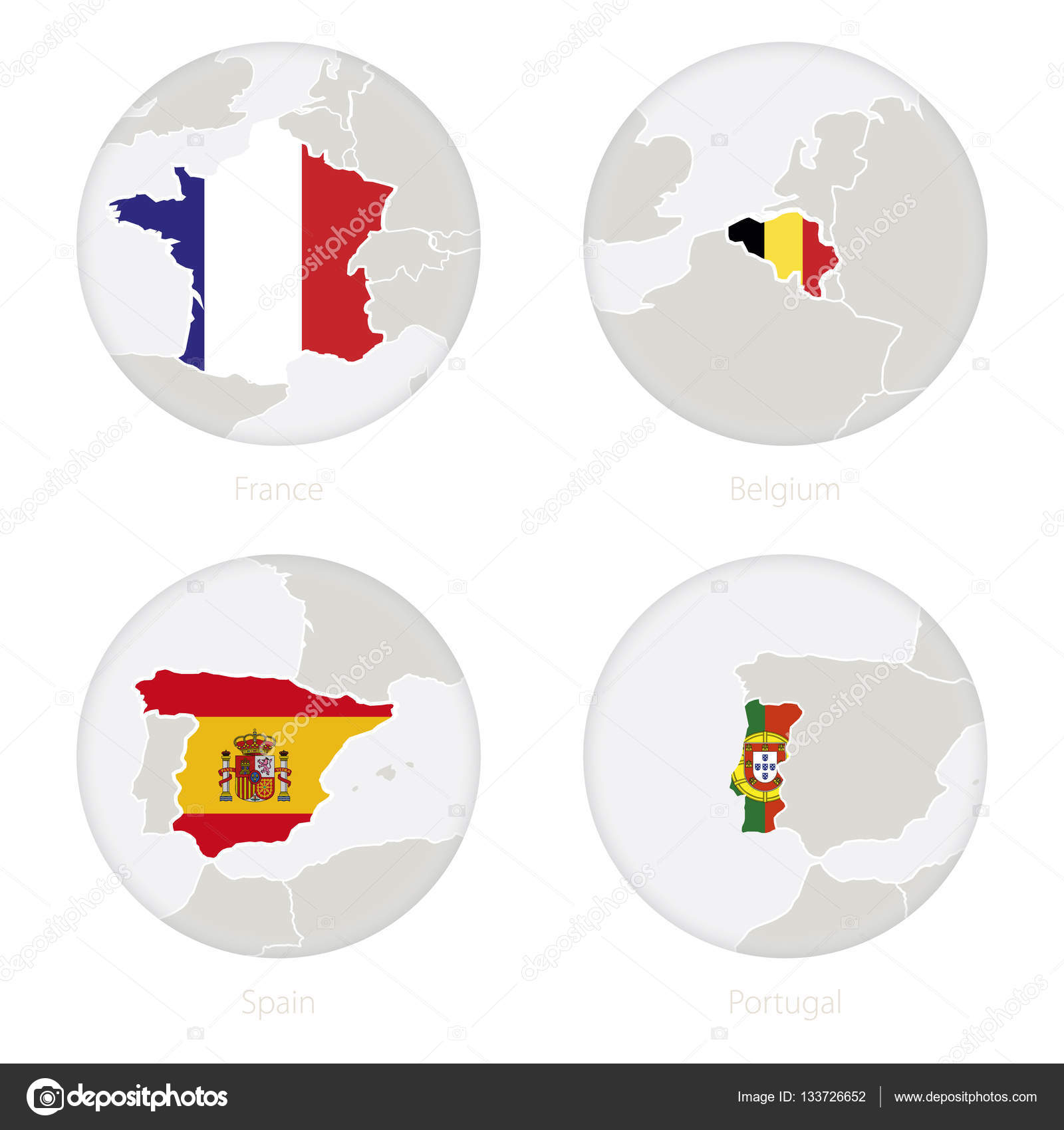 France Belgium Spain Portugal Map Contour And National Flag In A Circle Vector Image By C Boldg Vector Stock 133726652