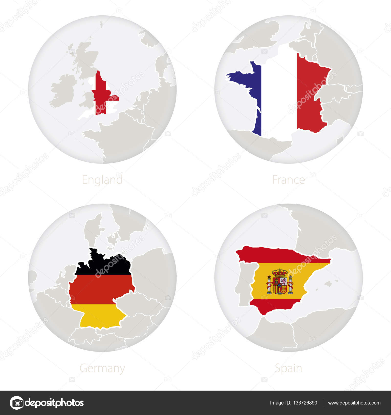 Inglaterra, França, Alemanha, Espanha mapa contorno e ...