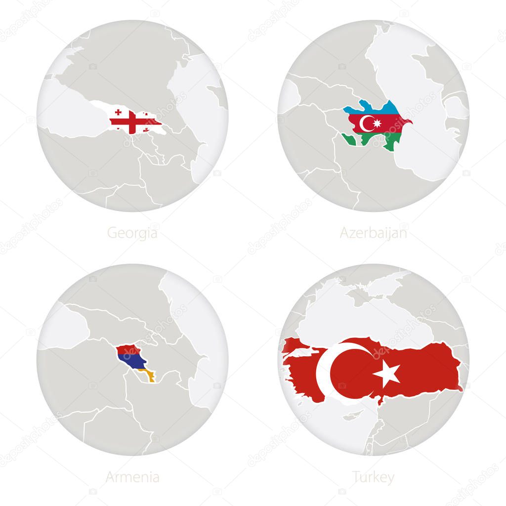 Georgia, Azerbaijan, Armenia, Turkey map contour and ...