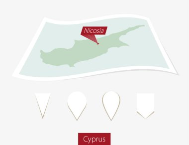 Sermaye gri arka plan üzerinde Nicosia, Kıbrıs'ın kağıt harita kavisli.