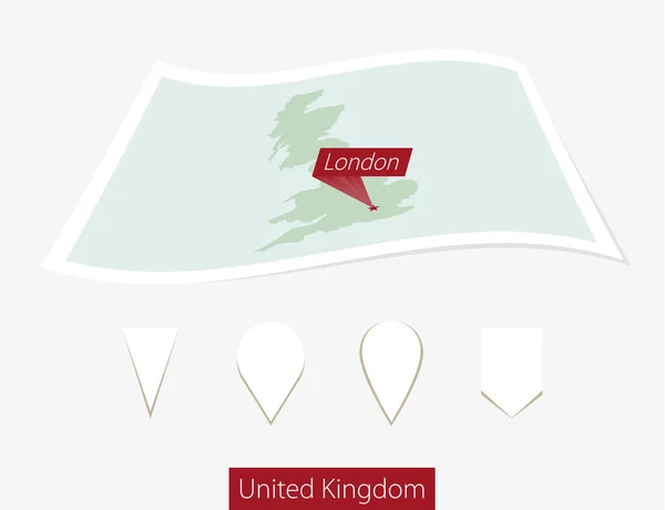 弯曲的纸质地图的英国首都伦敦灰色背景. — 图库矢量图片