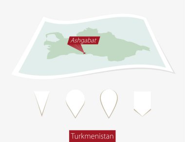 Türkmenistan kağıt harita başkent Aşkabat gri arka plan üzerinde eğri.