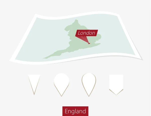 弯曲的纸质地图的英国首都伦敦灰色背景. — 图库矢量图片