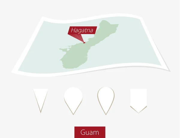 Carte papier de Guam avec capitale Hagatna sur fond gris incurvé — Image vectorielle
