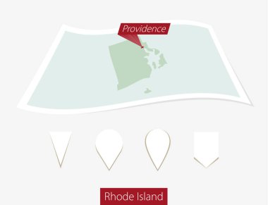 Rhode Island Eyalet sermaye Providence gri arka plan üzerinde kağıt Haritası kavisli. 