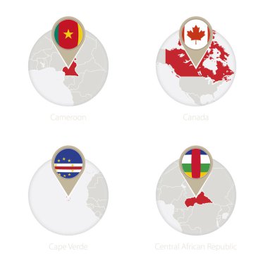 Kamerun, Kanada, Cape Verde, Orta Afrika Cumhuriyeti harita ve bayrak daire.