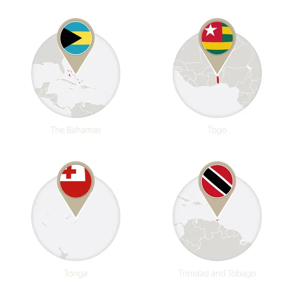 Багамські острови, того, Тонга, Тринідад і Тобаго карта та позначати прапорцем у колі. — стоковий вектор