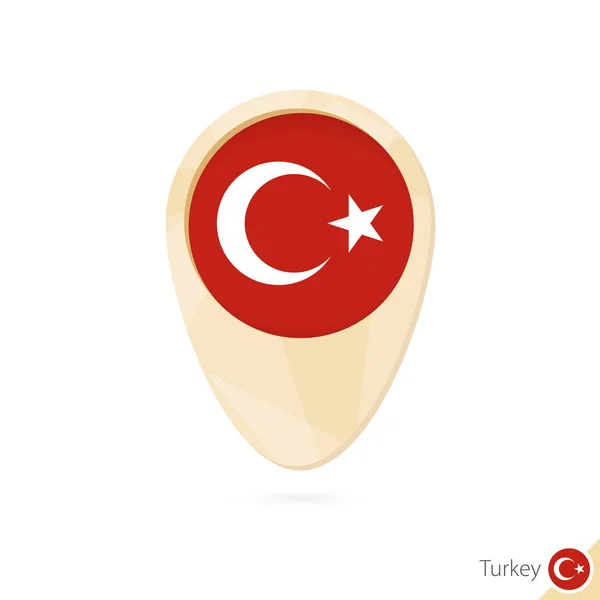 Kartenzeiger mit Flagge der Türkei. orangefarbene abstrakte Karte. — Stockvektor