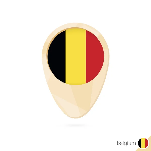 Puntero de mapa con bandera de Bélgica. Icono de mapa abstracto naranja . — Vector de stock