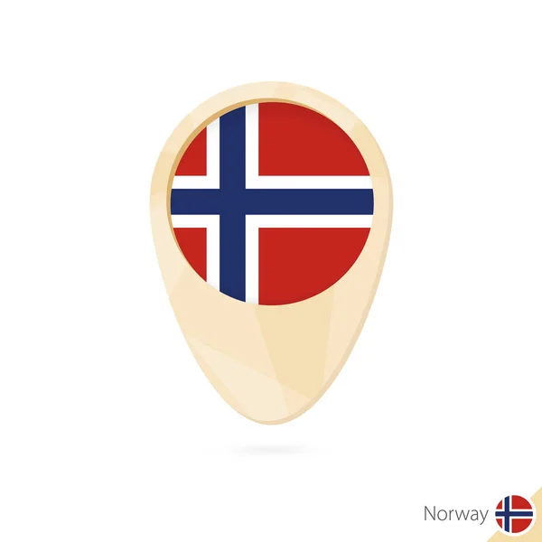 Puntero de mapa con bandera de Noruega. Icono de mapa abstracto naranja . — Archivo Imágenes Vectoriales