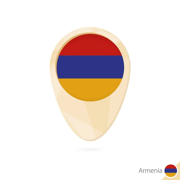 Mapa puntero con bandera de Armenia. Icono de mapa abstracto naranja . — Vector de stock