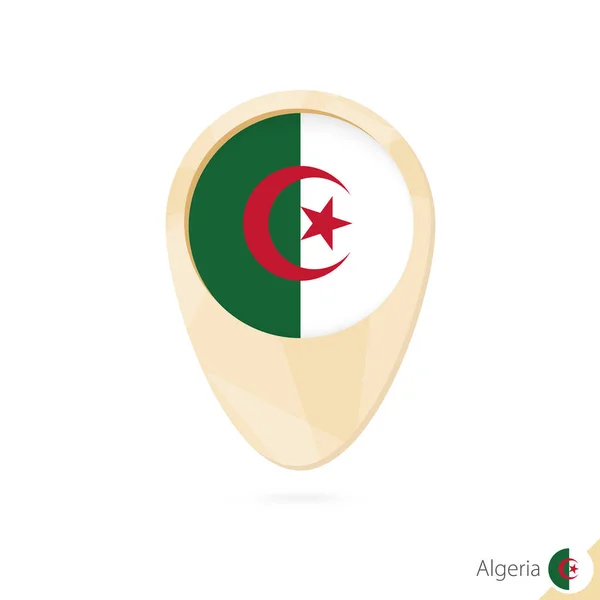 Kartpekaren med flagga av Algeriet. Orange abstrakt Kartikon. — Stock vektor
