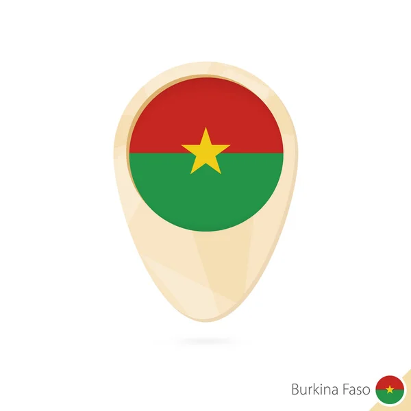 Kartpekaren med flagga av Burkina Faso. Orange abstrakt Kartikon. — Stock vektor