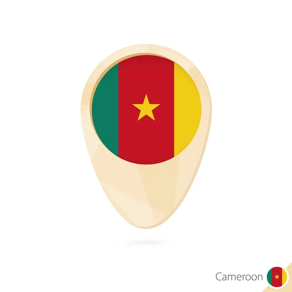 Mapa ukazatel s vlajka Kamerunu. Ikonu oranžové abstraktní mapy. — Stockový vektor
