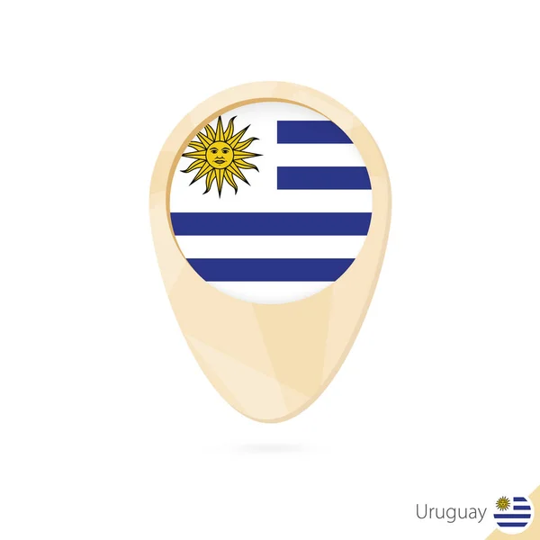 Puntero de mapa con bandera de Uruguay. Icono de mapa abstracto naranja . — Archivo Imágenes Vectoriales